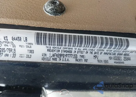 2000 Jeep Wrangler Se from USA, damaged, VIN 1J4FA29P6YP777153